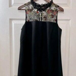 Floral Embroidered Black Sleeveless Dress